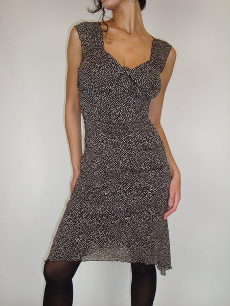 Brown Mesh Polka Dot Midi Dress