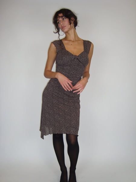 Brown Mesh Polka Dot Midi Dress