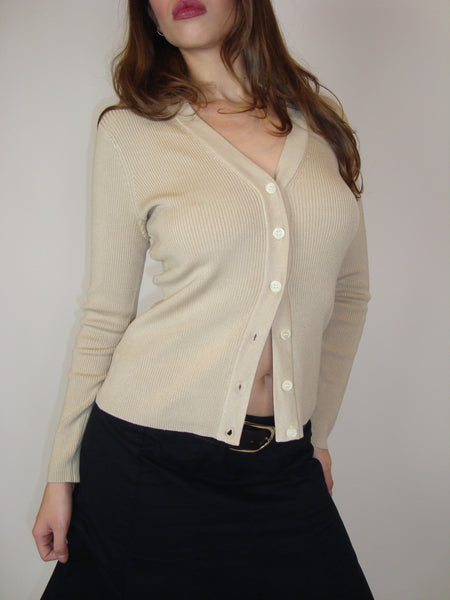 Taupe Ribbed Cardigan Sweater