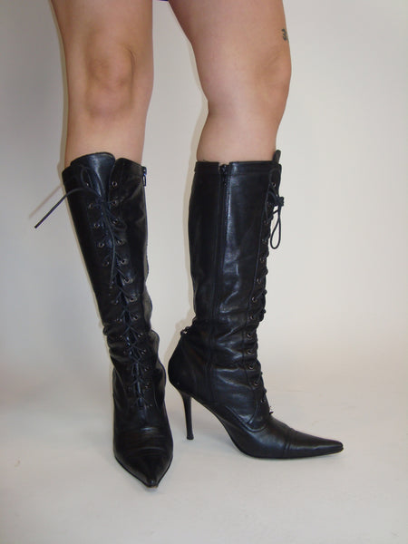 Pointed Lace Up Boots