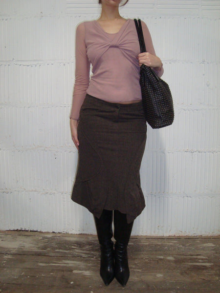 Brown Asymmetrical Midi Skirt