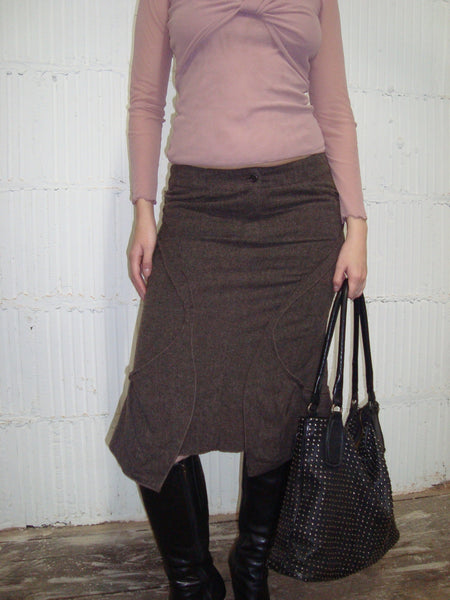Brown Asymmetrical Midi Skirt
