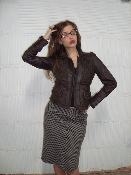Brown Leather Hook and Eye Jacket