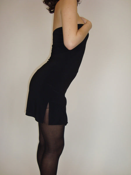 Black Strapless Slinky Mini Dress