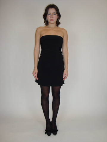 Black Strapless Slinky Mini Dress