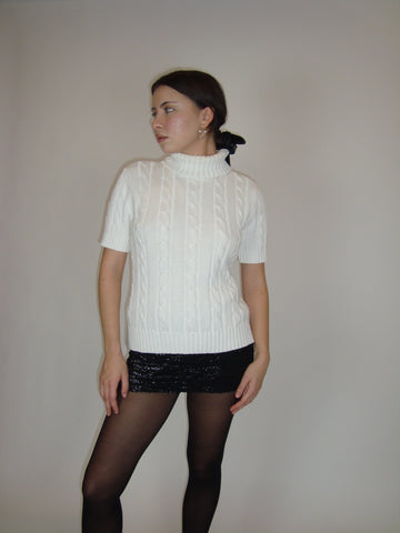 Cable-knit Short Sleeve Sweater