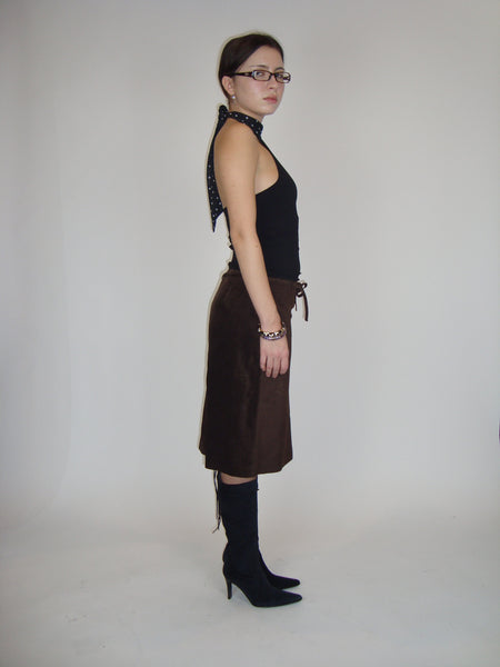 Brown Belted Suede Skirt