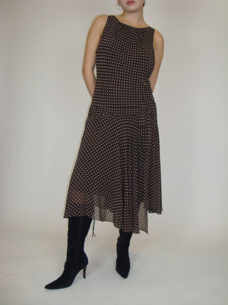 Brown Polka Dot Silk Dress