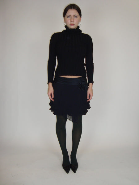 Silk Rosette Ruffled Skirt