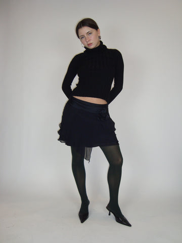 Silk Rosette Ruffled Skirt
