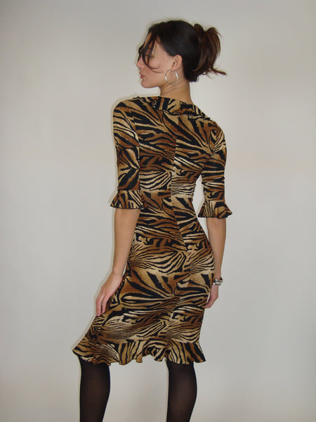 Tiger Print Ruffle Trim Dress