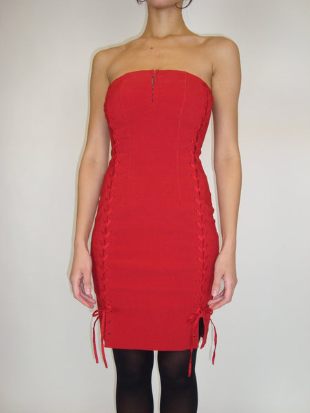Red Lace Up Dress