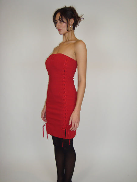 Red Lace Up Dress