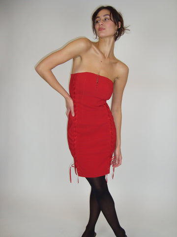 Red Lace Up Dress