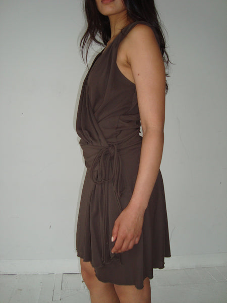 Brown Wrap Midi Dress