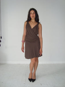 Brown Wrap Midi Dress