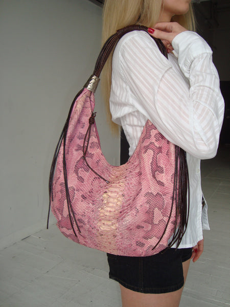 Pink Snakeskin Hobo Bag