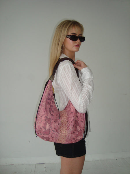 Pink Snakeskin Hobo Bag