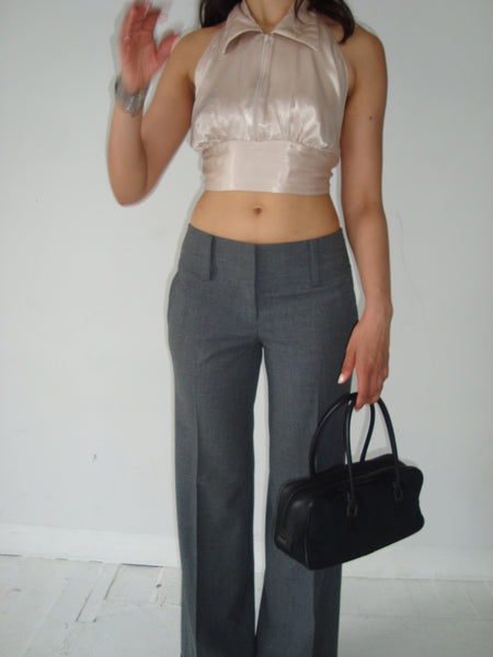 Silky Cropped Collared Halter Top