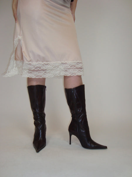 Brown Leather Pointed Toe Boots
