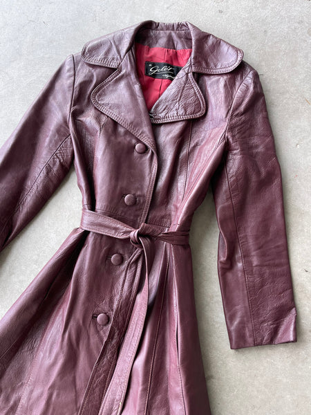 70's Burgundy Leather Trench Jacket