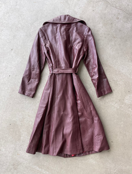 70's Burgundy Leather Trench Jacket