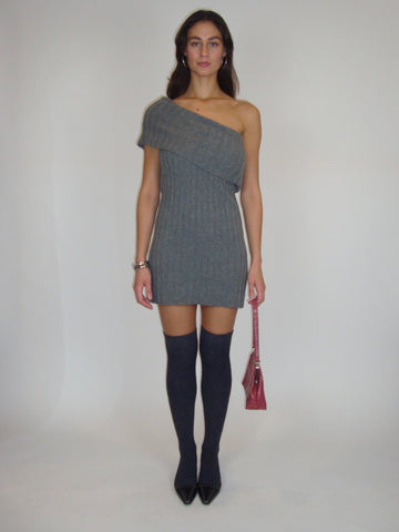 Heather Grey Ribbed Knit Mini Dress